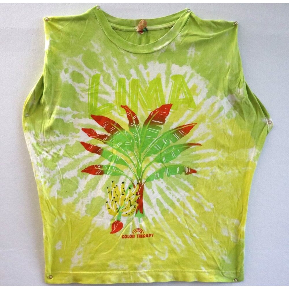 Farm Rio Color Therapy Lime Tie Dye Tank Top Sleeveless Tropical Gorpcore Boho L - Picture 2 of 10